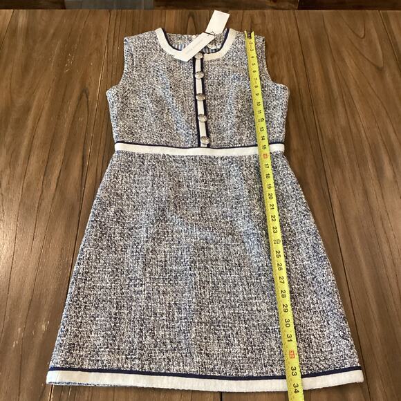 Veronica Beard Julie Tweed boucle A-Line Mini dress blue sleeveless knit 2 - Picture 4 of 10